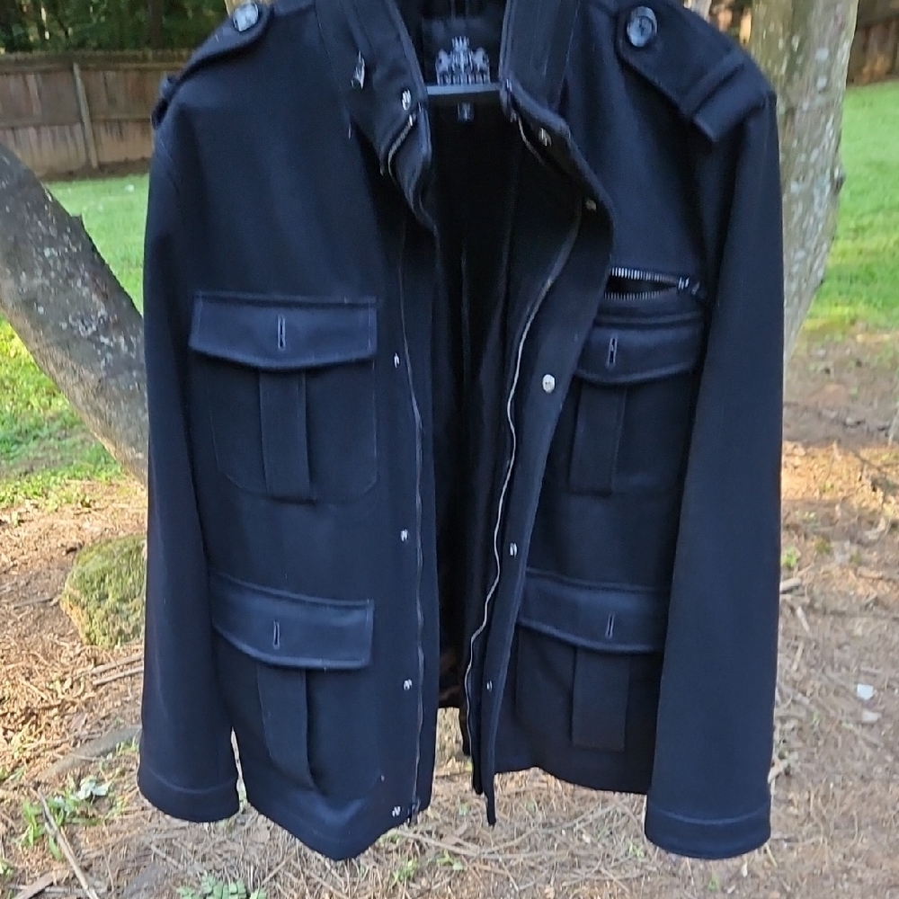 Vintage Express Men's Size Large Military Style Wool Black Field Jacket Coat - Picture 4 of 17